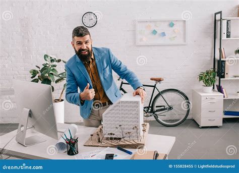 Busy Adult Male Architect In Formal Wear Working On Project At Computer