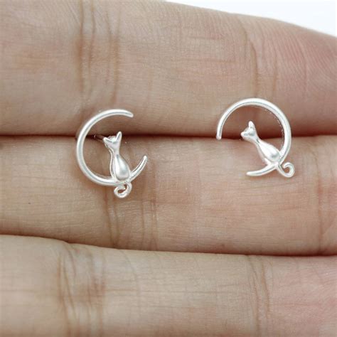 Sterling Silver Cat Over The Moon Earrings By Attic