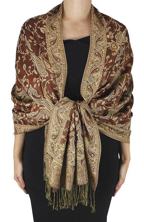 Double Layer Reversible Paisley Pashmina Shawl Wrap Scarf Peach Couture