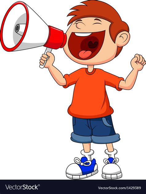 Men and women different nationalities holding mobile phone and chatting, typing messages. Cartoon boy yelling and shouting into a megaphone Vector Image
