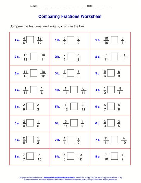 Comparing And Ordering Fractions Worksheet