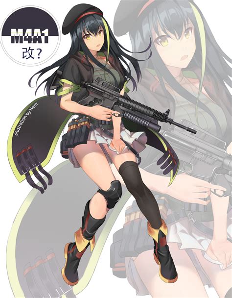Safebooru 1girl Absurdres Alternate Costume Artist Name Assault Rifle Asymmetrical Legwear