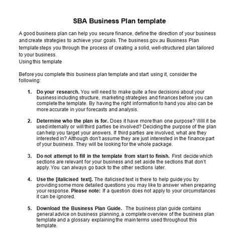 Sba Business Plan Template Pdf Williamson