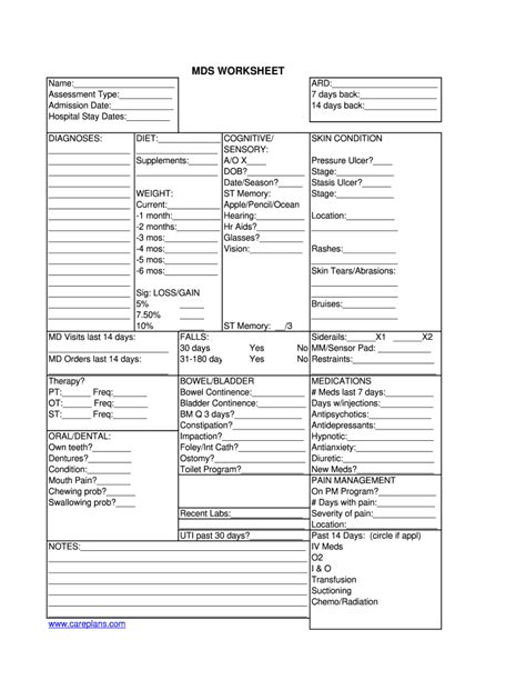 Mds Assessment Cheat Sheet Fill Online Printable Fillable Blank