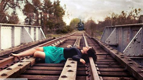Suicide Girls Lying Down Train Women Railway Skirt Wallpapers Hd