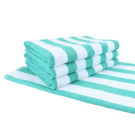 4 Pack Of Green Striped Pool Beach Towels 30 X 60 Ring Spun 100