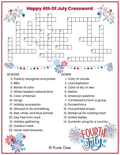 Easy Fourth Of July Crossword Puzzle Puzzle Cheer