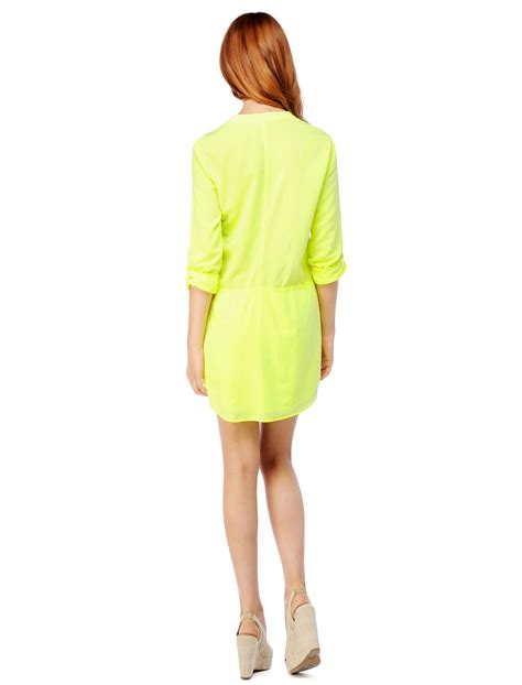 Splendid 34 Sleeve Shirt Dress In Neon Yellow Yellow Lyst