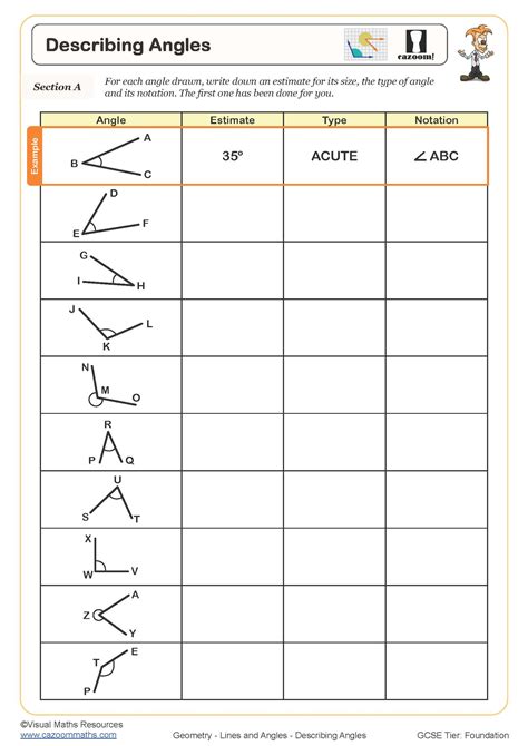 Describing Angles Worksheet Printable Pdf Worksheets