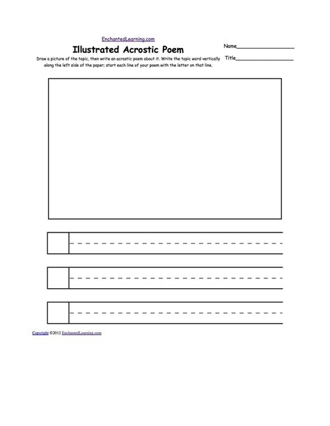 Illustrated Acrostic Poem Worksheets Handwriting Lines Lined Paper For
