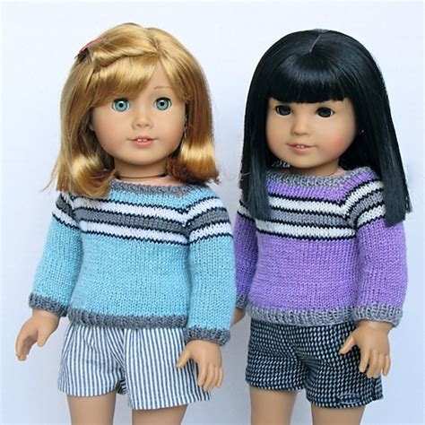 Knitting Patterns Galore Three Stripe Sweater For 18 Dolls