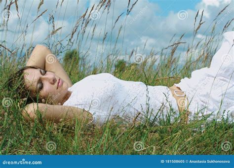The Woman Lies On The Grass Stock Image Image Of Person Park