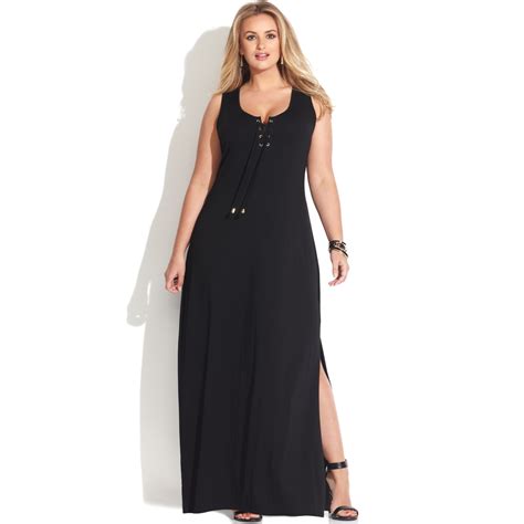 Vince Camuto Plus Size Sleeveless Lace Up Maxi Dress In Black Rich