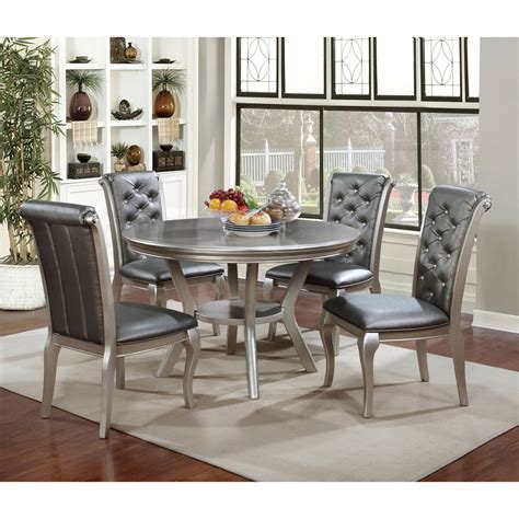 Furniture Of America Contemporary Round 5 Piece Dining Set Silver