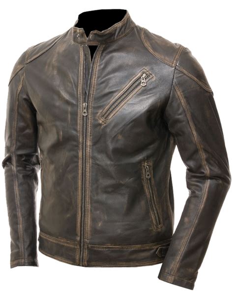 The Hub Leather Vintage Genuine Leather Jacket For Men Brown Rub Off