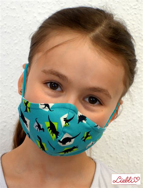 Kindermaske Kinder Mundschutz Mund Nasen Maske Dino Türkis Liebli