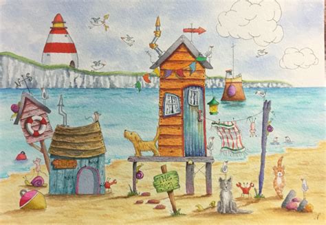 Pin By H On Different Dwellings Whimsical Art Beach Illustration