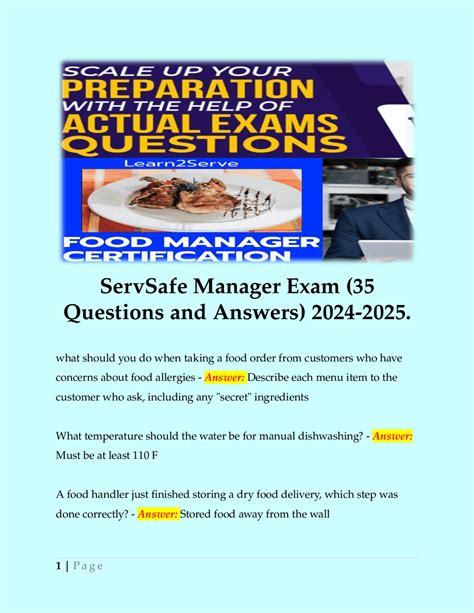 ServSafe Manager Exam | Exams Food science | Docsity