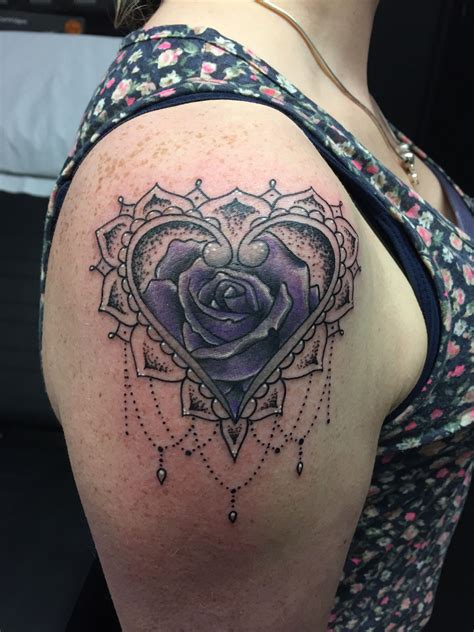 In the shape of a heart. Purple rose heart mandala tattoo coverup | Tattoos ...