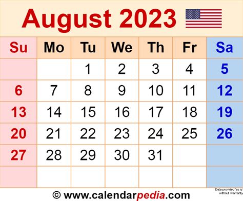 August Calendar 2023 Printable Raisa Template