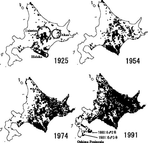 2 Sika Deer Range Expansion From 1925 To 1991 On Hokkaido