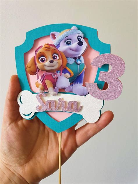 Personalised Paw Patrol Skye And Everest 3d Cake Topper Etsy Paw
