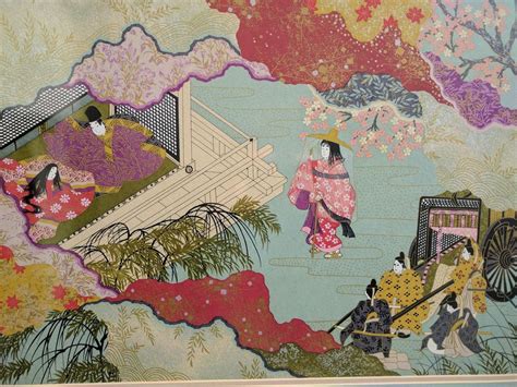 Huge Vintage Japanese Woodblock Print Masao Ebina Genji Monogatari