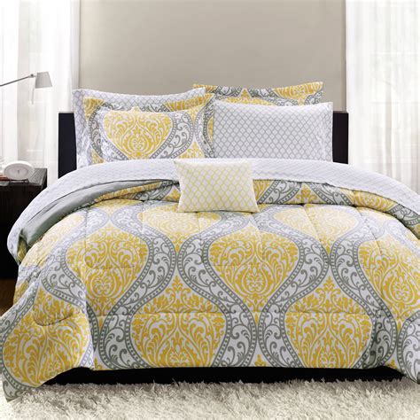 Mainstays Yellow Damask 8 Piece Bed In A Bag Bedding Set Queen