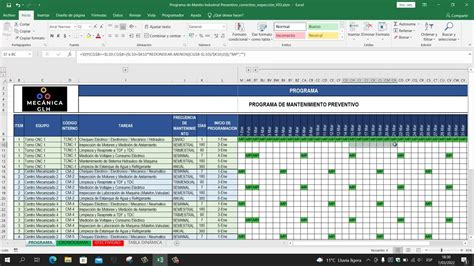 Programa De Mantenimiento Preventivo Cronograma En Excel Para