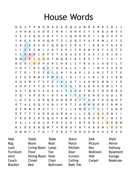 Free And Interesting Around The House Word Search Worksheets