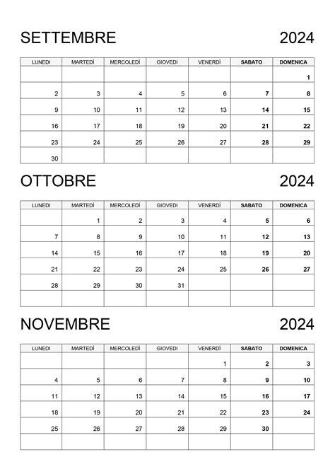 Calendario Per Settembre Ottobre Novembre 2024 Calendariosu