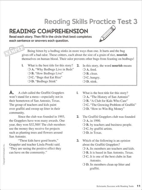 Reading Tests Grade 4 Scholastic Success Wit Scholastic Teaching