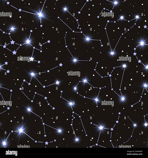 Stars Seamless Pattern Zodiacal Constellations In Night Sky