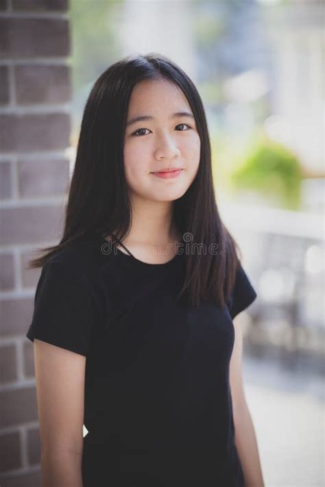 Portrait Asian Teenager Looking Eye Contact With Happiness Smiling Face