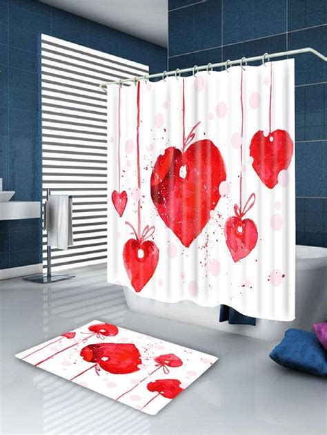 Valentines Day Heart Cherry Waterproof Shower Curtain Curtains