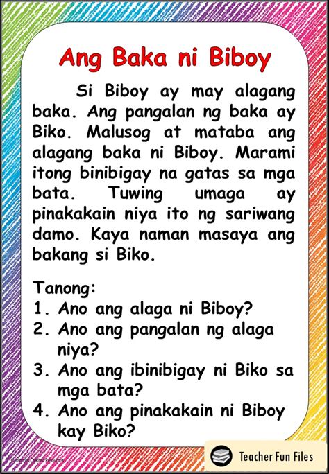 Teacher Fun Files Filipino Reading Materials With Comprehension