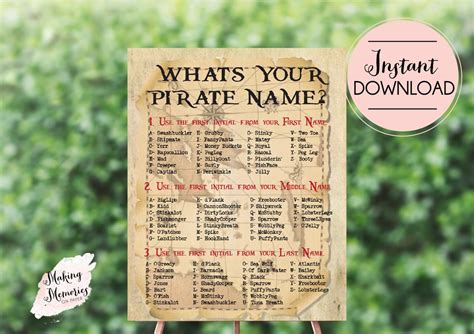 What Is Your Pirate Name Instant Download Pirate Printable Pirate Name