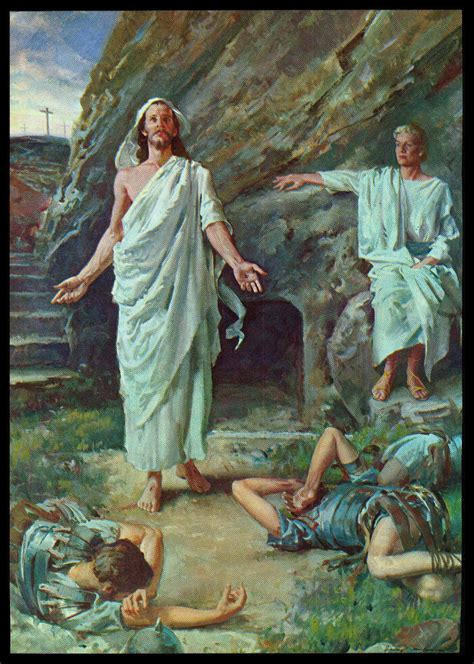A Painting Of Jesus Standing Next To Two Men Laying On The Ground In