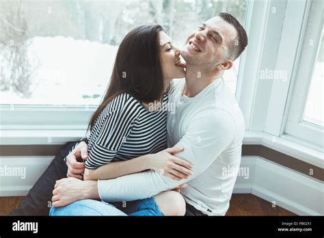 Portrait Of Beautiful Romantic Funny Young Caucasian Couple Man Woman