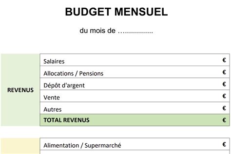 Budget mensuel à imprimer PDF