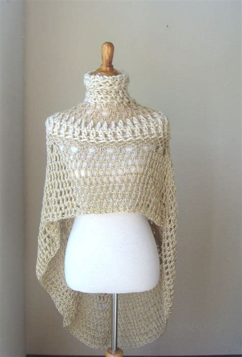 Beige Romantic Bohemian Poncho Crochet Shawl Knit Capelet