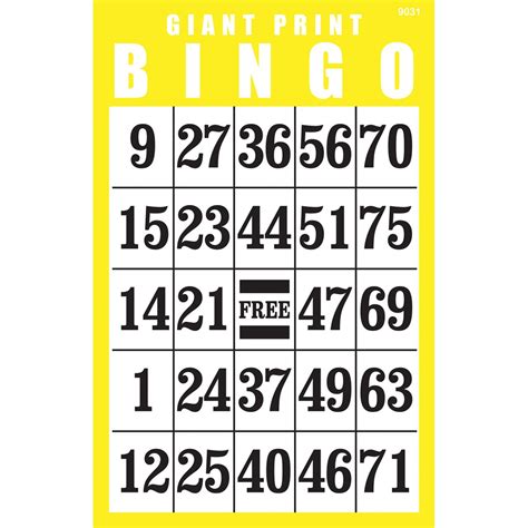 Giant Print Bingo Card Yellow Printable Bingo Cards