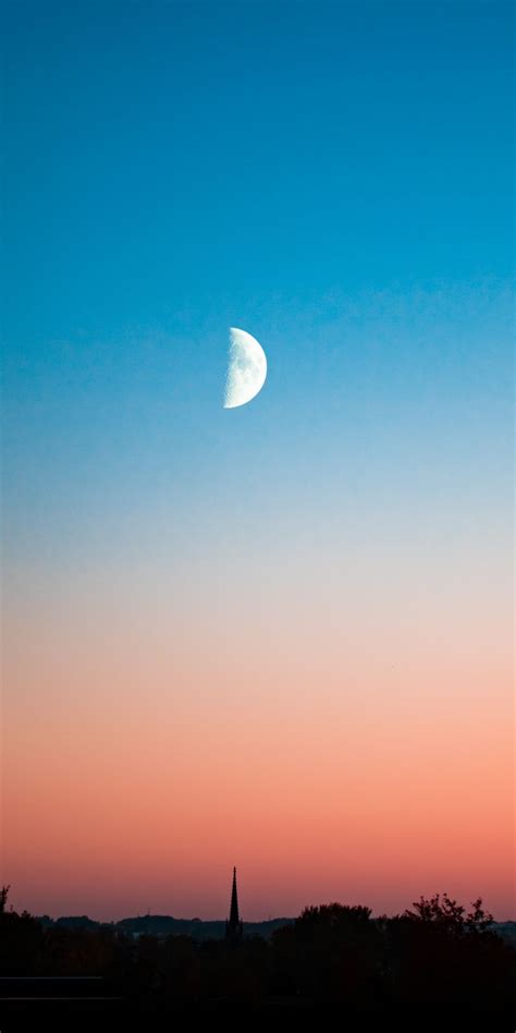 Half Moon Landscape Sky Minimal Sunset 1080x2160 Wallpaper Moon