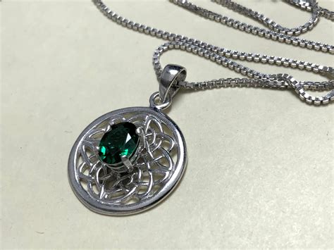 Celtic Knot Emerald Necklace In Sterling Silver Irish Symbolic