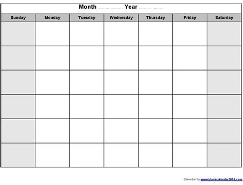 Printable Monthly Blank Calendar Template