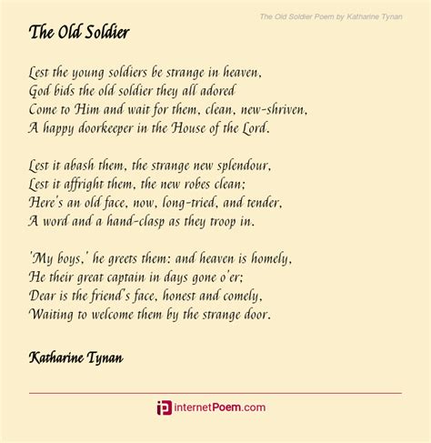 The Old Soldier Poem By Katharine Tynan