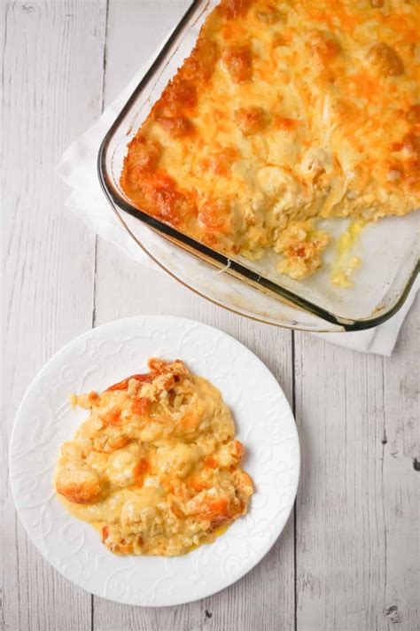 How to make cheesy tater tot casserole. Cheesy Garlic Tater Tot Casserole - This is Not Diet Food ...