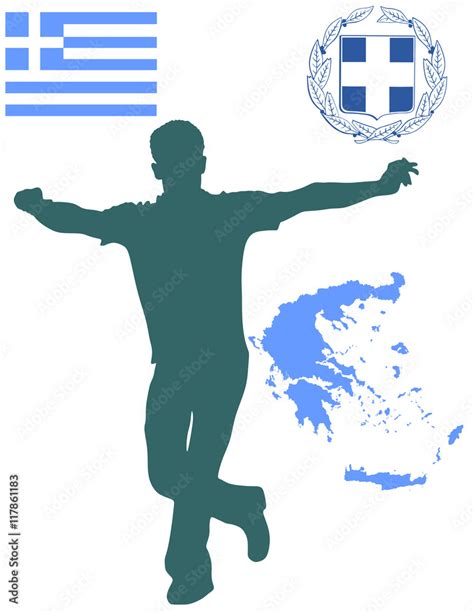 A Greek Evzone Dancing Vector Silhouette Isolated On White Traditional