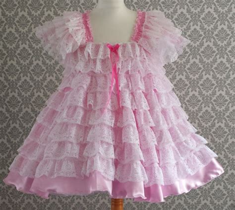 All Sizes Adult Baby Sissy Short Dress In Pink Satin And White Etsy Uk