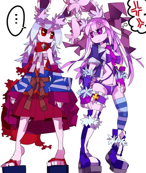 safebooru 2girls angry artist request blue hair furry japanese clothes long hair multiple